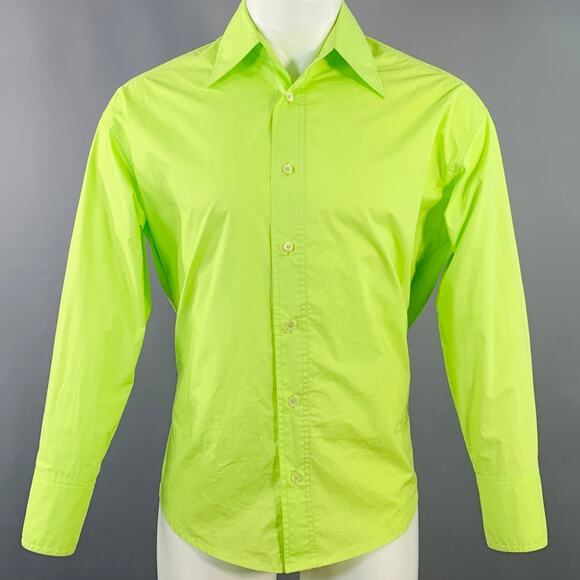 MM6 MAISON MARGIELA Size XS Green Neon Cotton Pointed Collar Long Sleeve Shirt - Picture 1 of 7